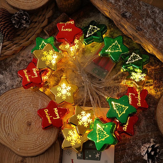 Bunte LED-Weihnachtslichterkette mit Sternen und Weihnachtskugeln, 1,5 m Länge - Bild 1