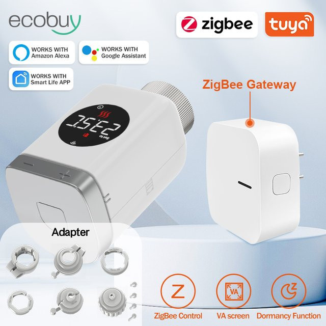 Tuya Smart Zigbee 3.0 Thermostatventil Temperaturregler in Weiß mit App- und Sprachsteuerung für Alexa und Google Home - Bild 1