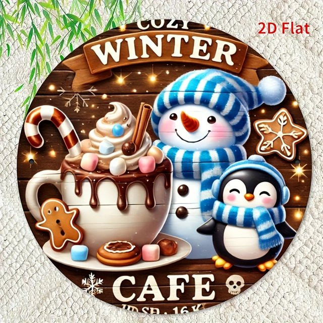Potdemiel Wandkunstschild Winter Joyful Cafe aus Metall, rund, Mehrfarbig, Durchmesser: 20 cm - Bild 1