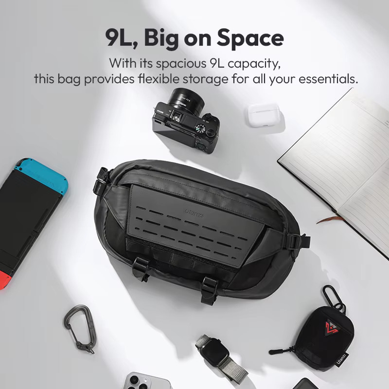 Ulanzi AB02 TAI Outdoor Sling Bag Body-Cross Bag Brusttasche und Reisetasche für Smartphone und spiegellose Kamera, 9l, Schwarz oder Grau - Bild 3