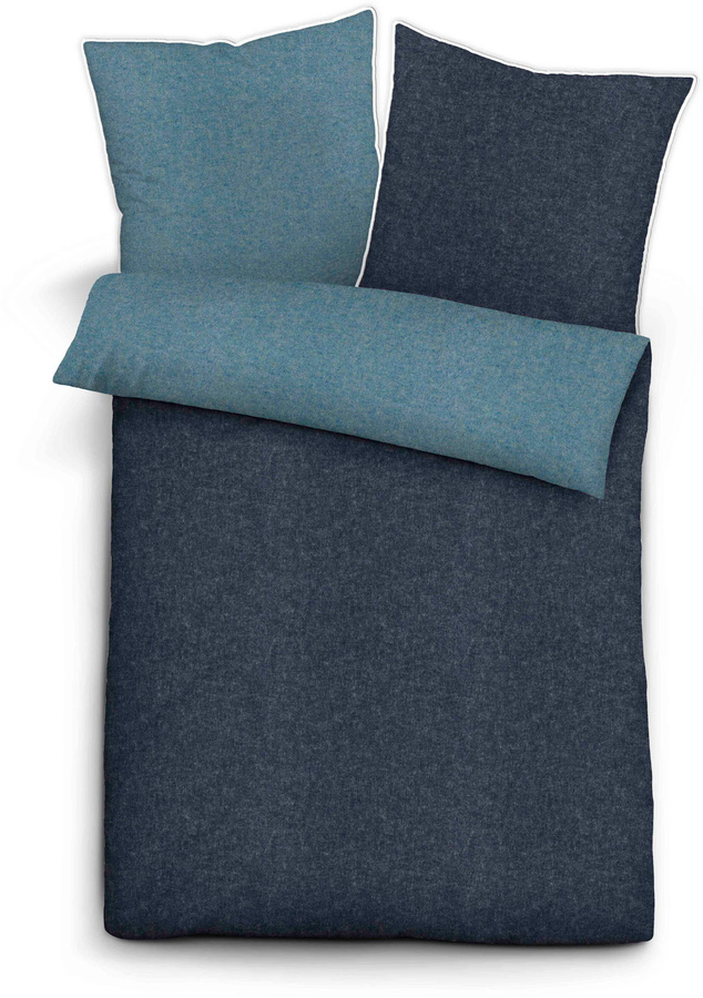 Biberna Bettwäsche Set aus Baumwolle in Blau, Flanell, Reversible Bettwäsche mit Bettbezug und Kissenbezug, B/H: 200 x 200 cm, B/H: 80 x 80 cm - Bild 1