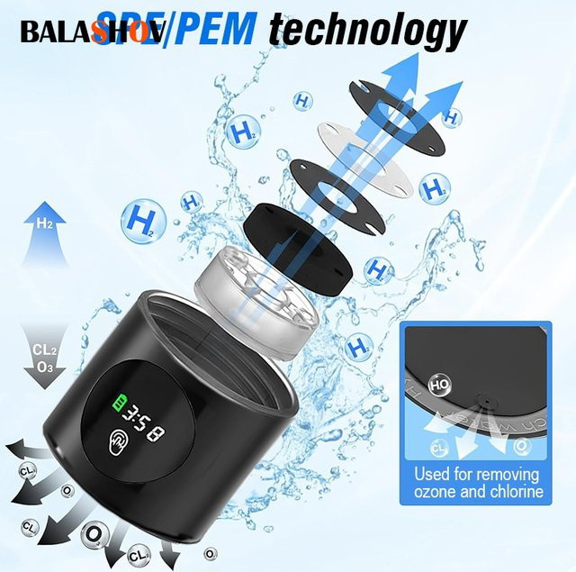 BALASHOV Wasserstoff-Wassergenerator mit SPE+PEM Doppelkammer, PPB und Zeitanzeige, H2-Inhalationsgerät, Schwarz - Bild 1