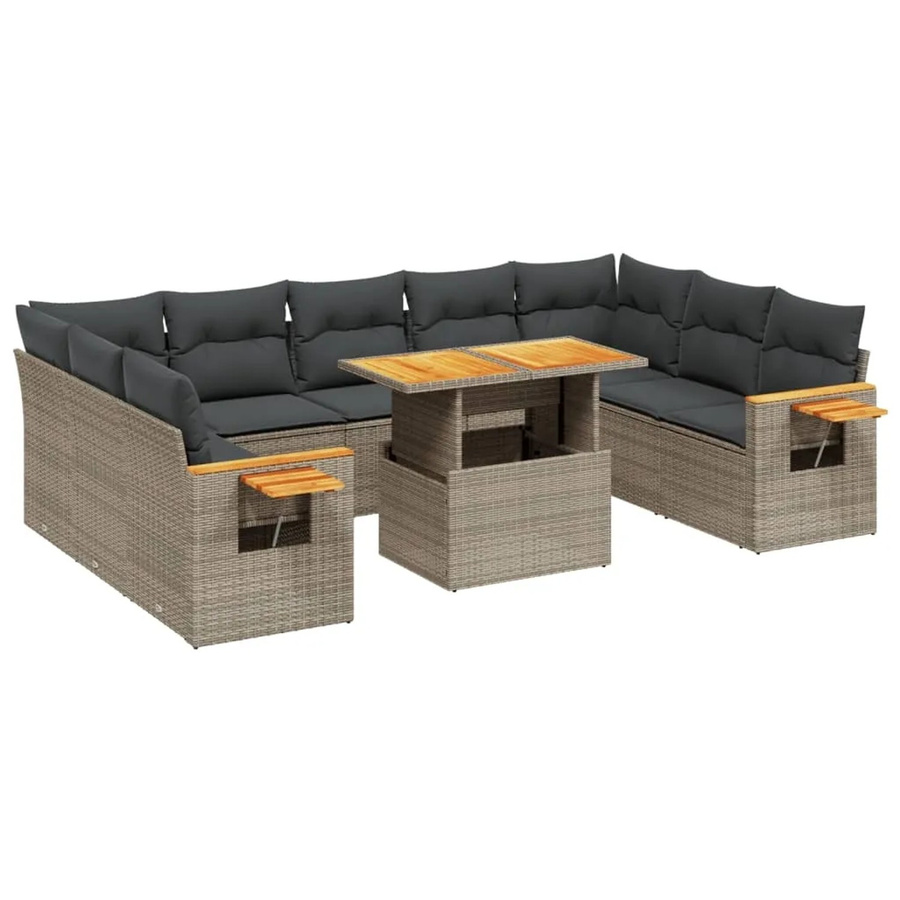 vidaXL 11-teilige Garten-Sofagarnitur in U-Form aus Polyrattan und Akazienholz in Dunkelgrau mit Kissen - Bild 2