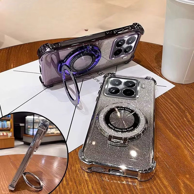 Luxus Glitter Handyhülle mit magnetischer Halterung und Standfunktion für Xiaomi 15T, 14T und 13T Pro, stoßfeste Silikon Schutzhülle - Bild 2
