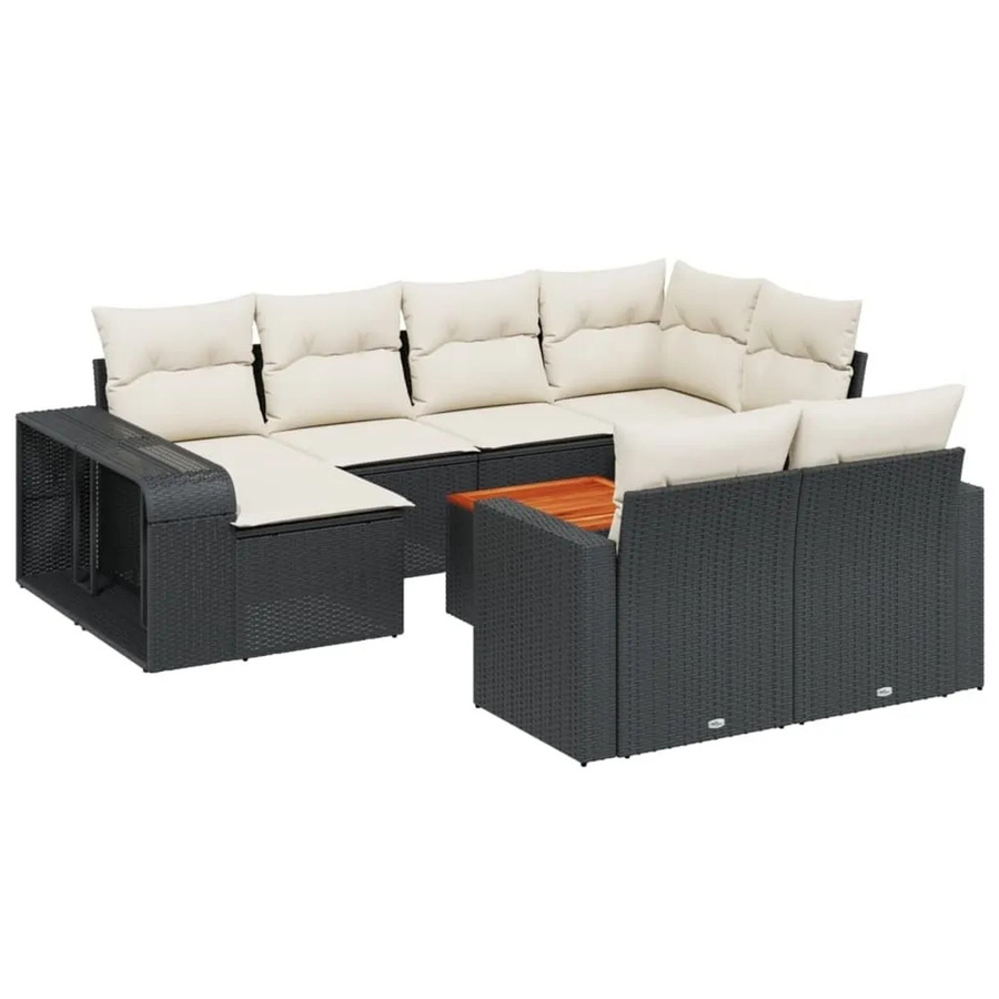 vidaXL 11-tlg. Garten-Sofagarnitur aus Polyrattan in Schwarz mit Kissen und Couchtisch - Bild 2