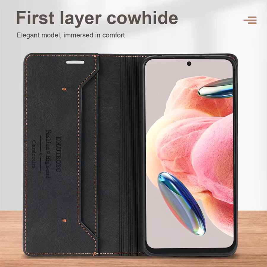 Lederne Brieftasche-Schutzhülle mit Anti-Diebstahl-Funktion und magnetischem Flip-Cover für Xiaomi Redmi Poco Modelle in Schwarz oder Rot - Bild 2