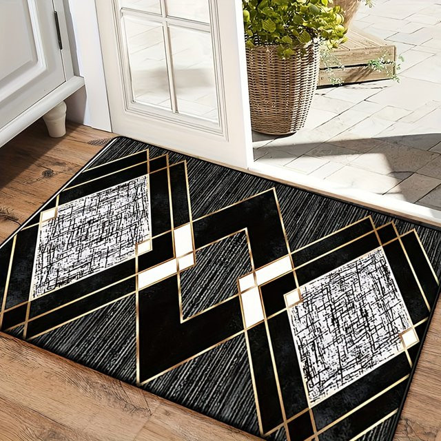 VIKAMA Geometrischer Teppich mit Diamantmuster in Schwarz und Grau, wetterfest, B/T: 60 x 40 cm - Bild 1
