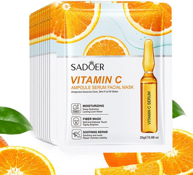 SADOER Vitamin C Hyaluronsäure Gesichtsmaske, 10/15 Stück, Unisex - Bild 1