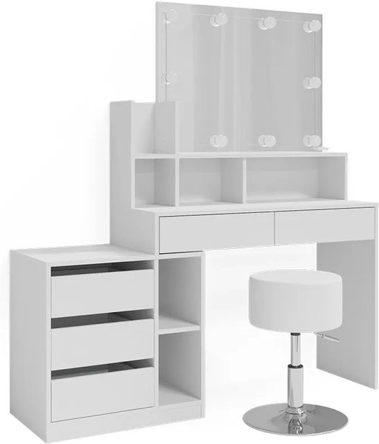 Vicco Schminktisch Anja Weiß mit LED-Spiegel und Hocker, B: 139,8 cm, H: 115 cm - Bild 2