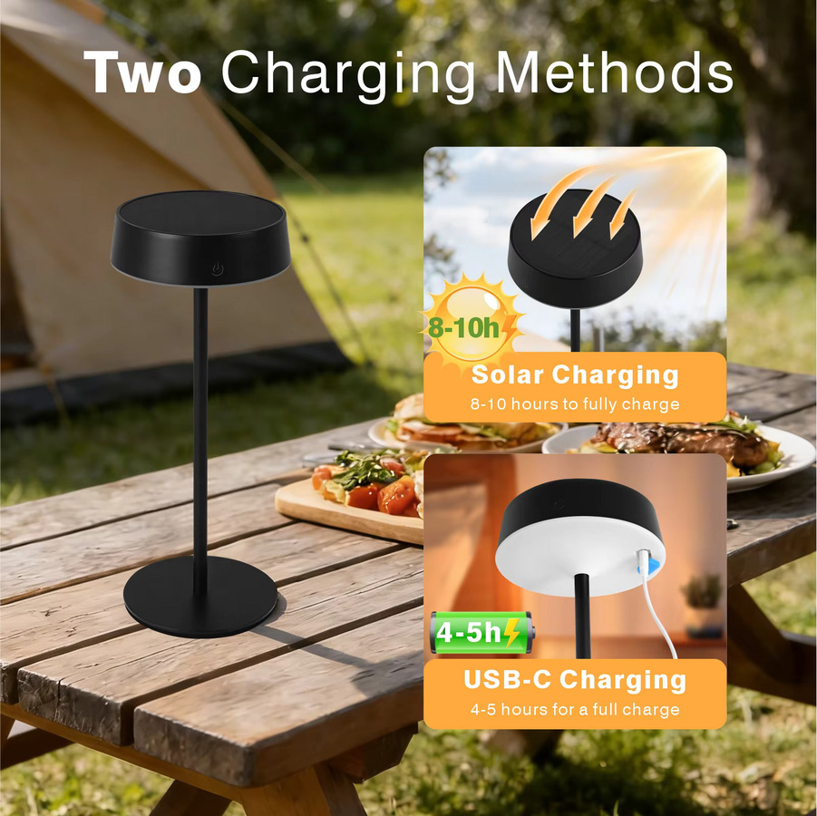 KFV LED Schreibtischlampe mit Solarfunktion und Touch-Steuerung, Schwarz, Wasserdichte Tischlampe mit 3 Farbtemperaturen für Schlafzimmer und Camping - Bild 3