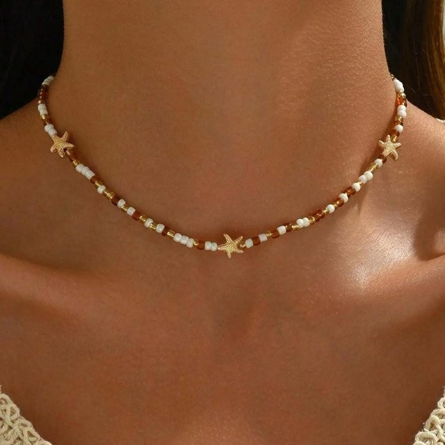 YULIN Choker Halskette, Perle, Kristall, Messing, brown, Damen, Mädchen - Bild 1