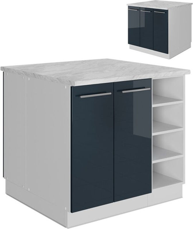Vicco Kücheninsel Fame-Line in Weiß und Dunkelblau Hochglanz mit Soft-Close-Türen, Breite: 90 cm - Bild 2