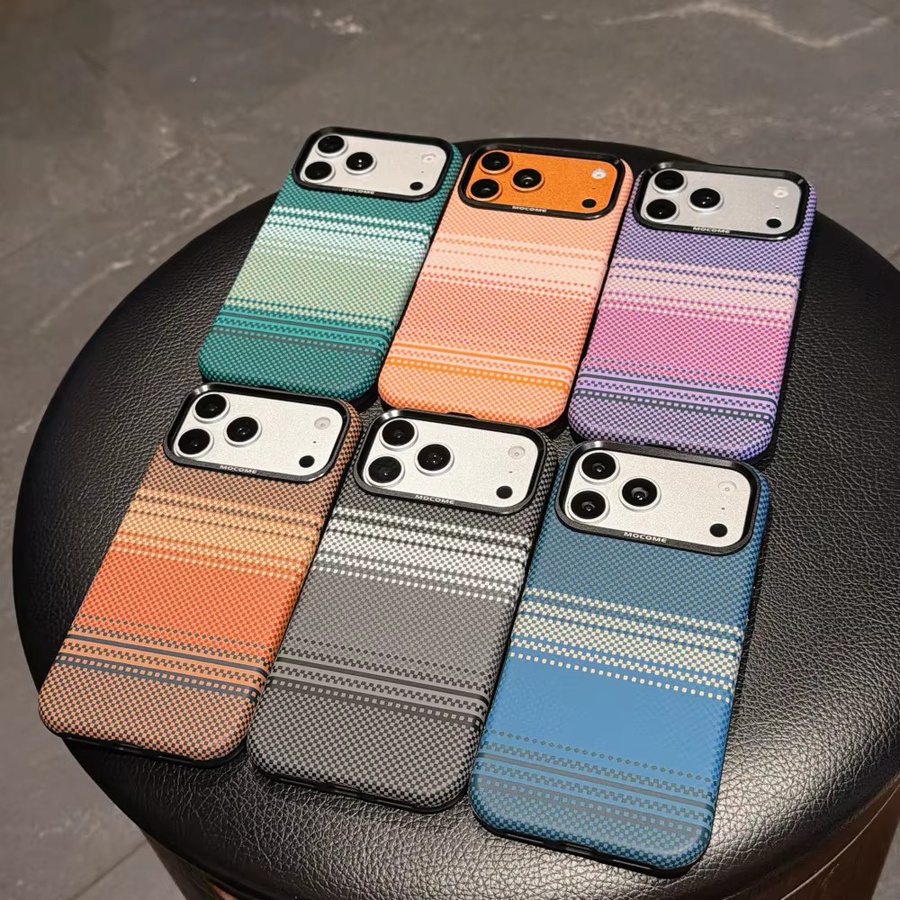 Luxuriöse Carbonfaser-Magnet-Handyhülle für iPhone 17 16 15 14 13 12 Pro Max Plus Air mit MagSafe für kabelloses Laden in Orange und Multicolour - Bild 1