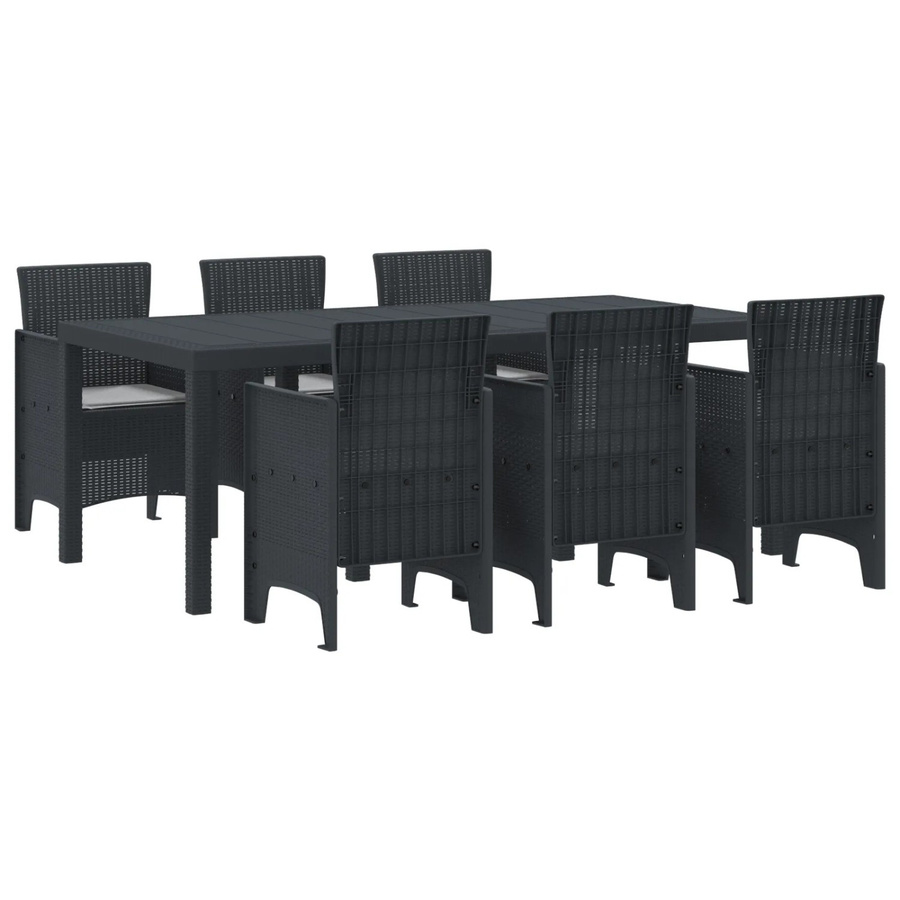 vidaXL 7-teiliges Garten Esszimmer Set aus Poly-Rattan mit Kissen in Anthrazit - Bild 2