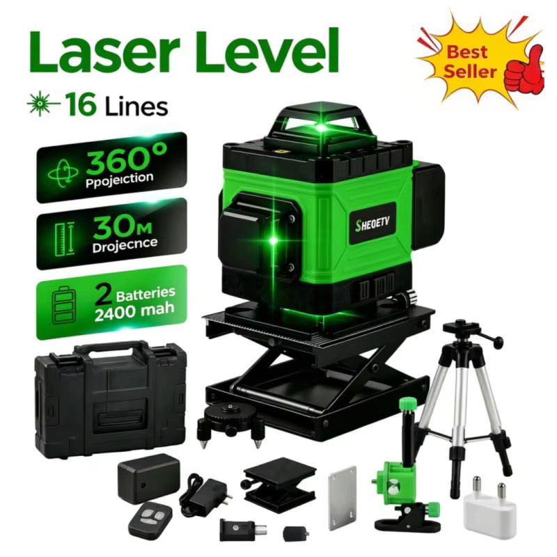 Professionelles 4D Laser-Nivelliergerät mit 16 grünen Linien für horizontale und vertikale Messungen, selbstnivellierend - Bild 2