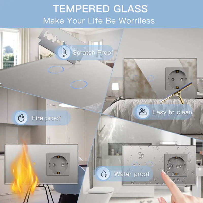 BSEED Touch Lichtschalter und Steckdose mit Glas Panel in Gold - Bild 4