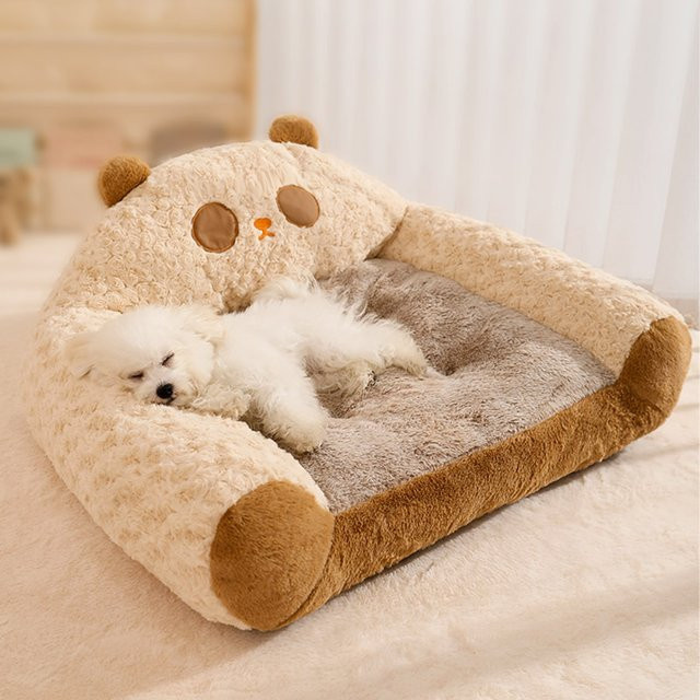 Hoopet Wintermodernes Plüsch-Haustier-Sofa in Beige als warmes Schlafbett für Hunde und Katzen - Bild 1