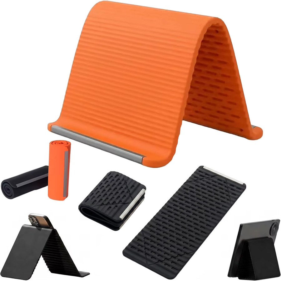 OSMR Multifunktionale faltbare Handyhalterung aus Aluminium und Silikon für Smartphone, Tablet und Laptop in Schwarz oder Orange - Bild 4