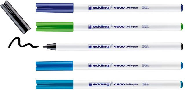 edding 4600 Textil Pen Set in Multicolor mit feiner Spitze, 5 Stück - Bild 1