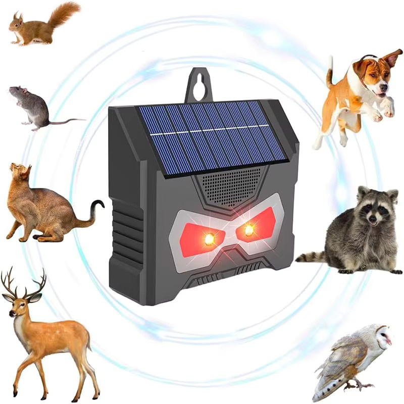 Solar-Tiervertreiber mit LED-Blinklicht und Ultraschall zur Abwehr von Vögeln, Hunden, Füchsen und Mäusen in Schwarz - Bild 4