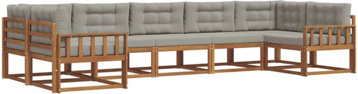 Modernes 7-teiliges Outdoor-Sofagarnitur Loungemöbel Set aus Akazie mit Kissen in Natur und Hellgrau von vidaXL - Bild 1