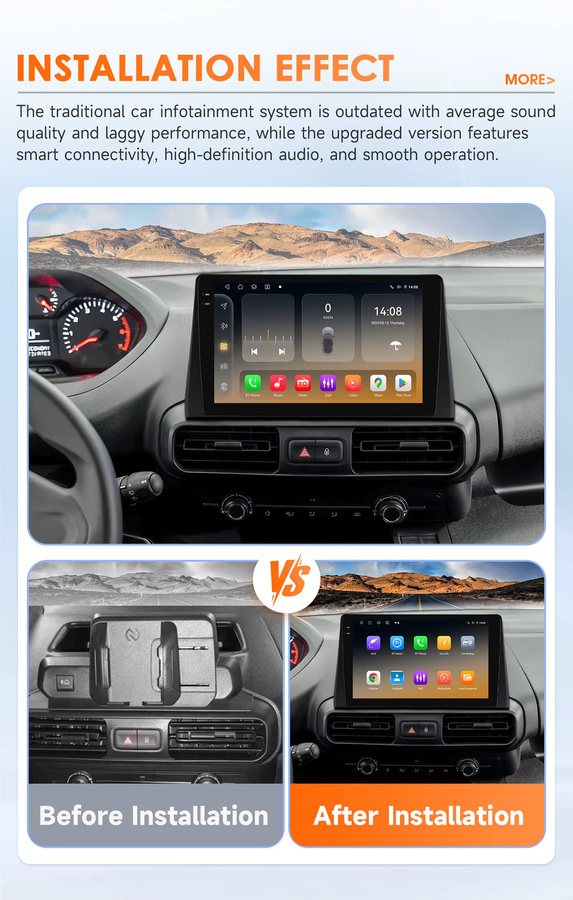 Hizpo Android 14 Autoradio für Fiat Doblo 2021-2024 mit 8GB RAM, 128GB Speicher, Snapdragon 6115 Prozessor, GPS, 4G, Carplay und 360 Kamera in Schwarz - Bild 2