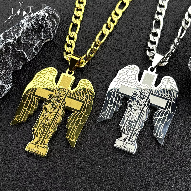 JYTF Kreuz-Anhänger-Halskette, Edelstahl, goldfarben, Unisex, Hip-Hop - Bild 1