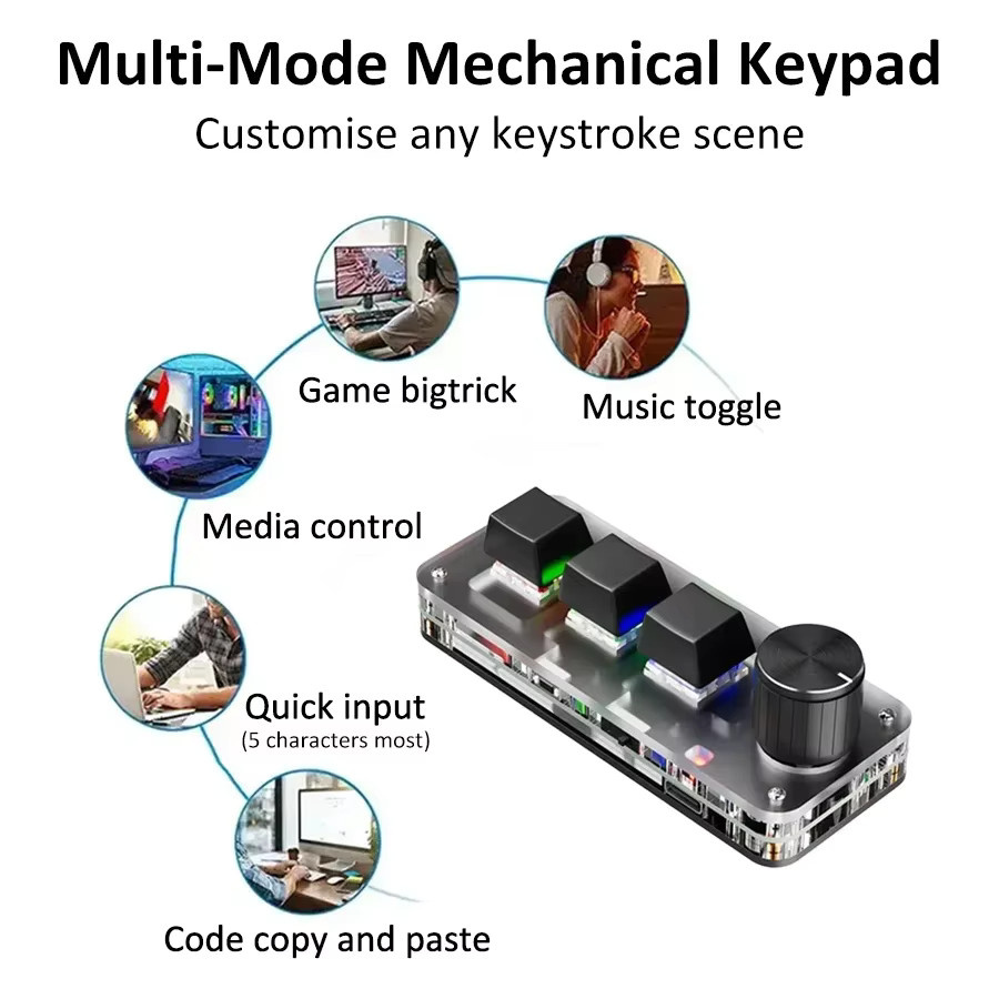 GGBEE Mechanische Makro-Tastatur mit 3 Tasten und 1 Knopf, 2,4 G und Bluetooth, Hot-Plug Shortcut-Tastatur für E-Sport, Weiß - Bild 2