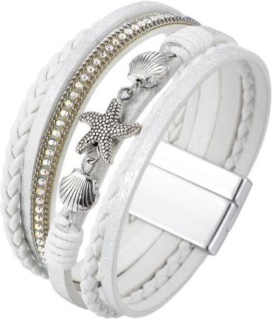 shenhuangwang Armband, mehrlagig, Kunstlederseil, Seestern, Muschel, weiß, Damen - Bild 1