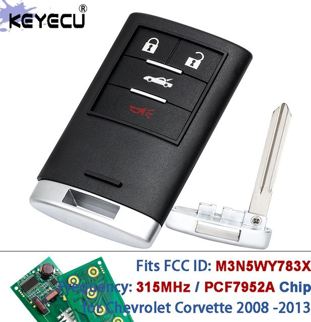 KEYECU 4-Tasten Schlüsselloser Fernbedienungsschlüssel für Chevrolet Corvette, 315MHz PCF7952A Chip, Schwarz - Bild 1