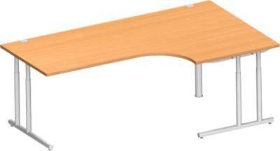 Schäfer Shop Select Winkelschreibtisch COMBITEC mit C-Fuß, 90° Winkel rechts, Buche/weißalu, B: 200 cm, T: 120/80 cm, H: 67,7-81,7 cm - Bild 1