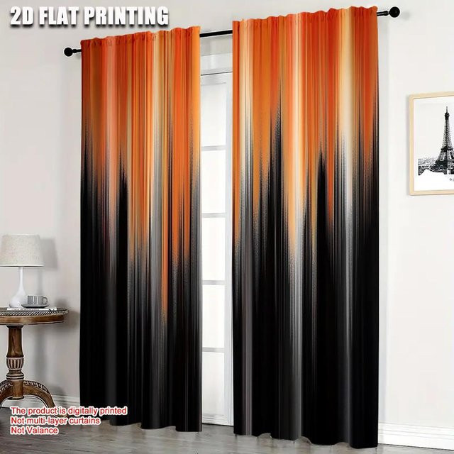 Tonnika Chen Vorhänge Set mit Farbverlauf in Orange und Schwarz aus Polyester, Breite: 100 cm, Höhe: 70 cm - Bild 1