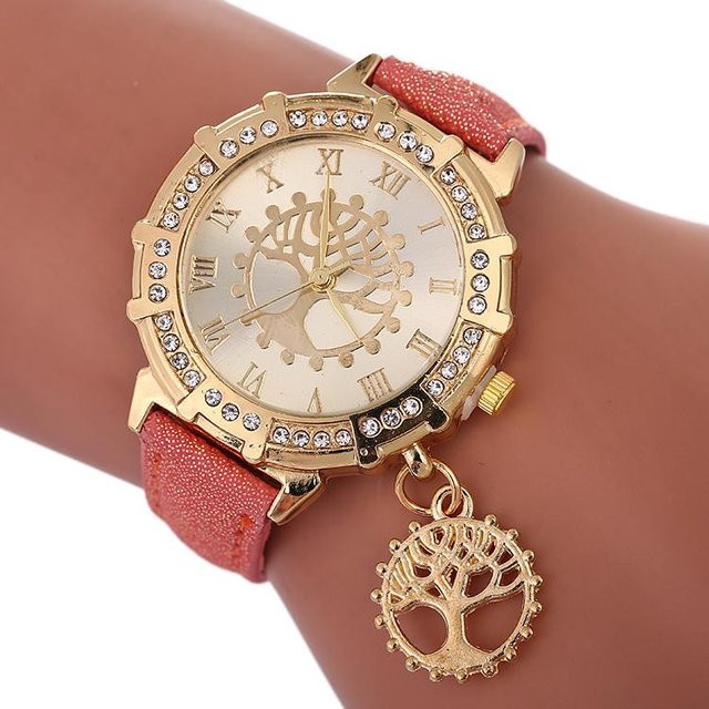 Your Fashion Armbanduhr, Baum des Lebens, Quarz, Leder, rot, Damen - Bild 1
