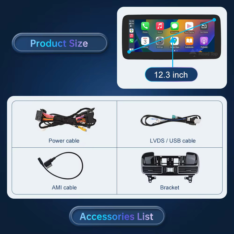 Road Top Multimedia Display mit 12,3 Zoll Touchscreen für Mercedes-Benz W166 GL X166 GLE GLS (2012-2018), Schwarz, mit Wireless CarPlay und Android Auto sowie Wi-Fi - Bild 6