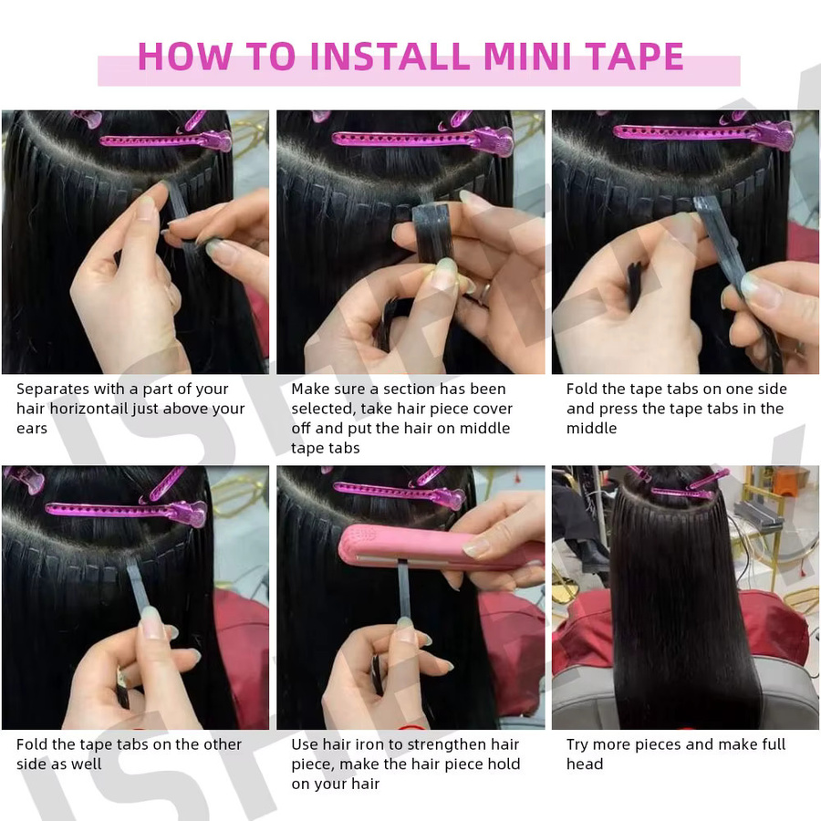 isheeny Mini Tape Haarverlängerungen Remy Echthaar, 30-60 cm, Schwarz Braun Blond - Bild 4