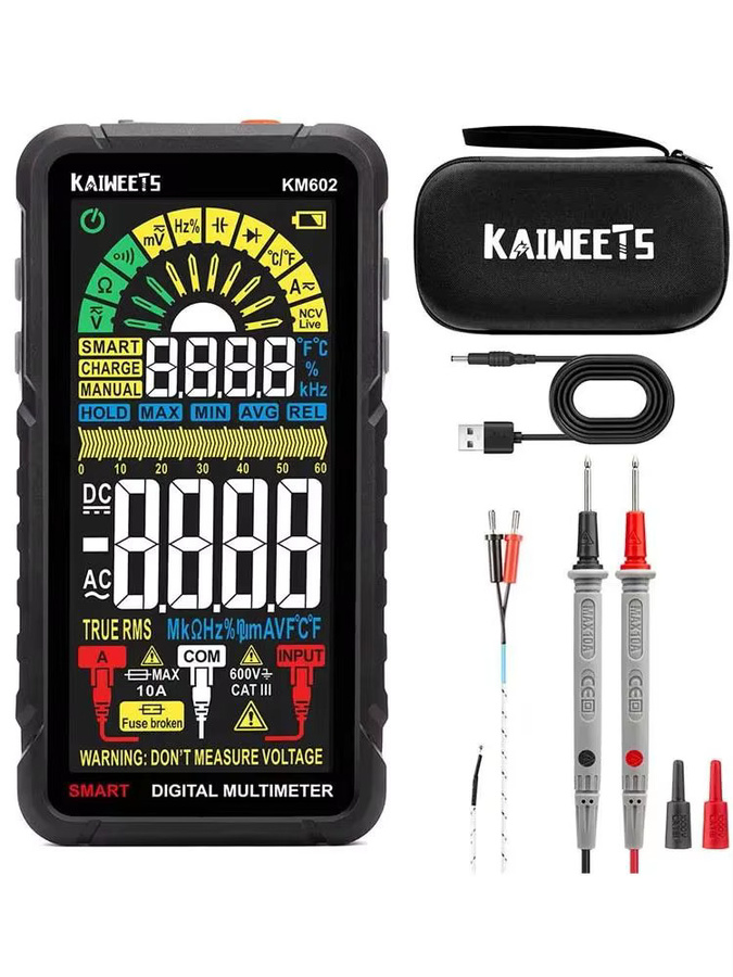 KAIWEETS KM602 Digitalmultimeter True-RMS-Messgerät mit 6000 Counts, Smart/Manual Mode, wiederaufladbarem 1200 mAh Akku und Taschenlampe, Schwarz - Bild 4