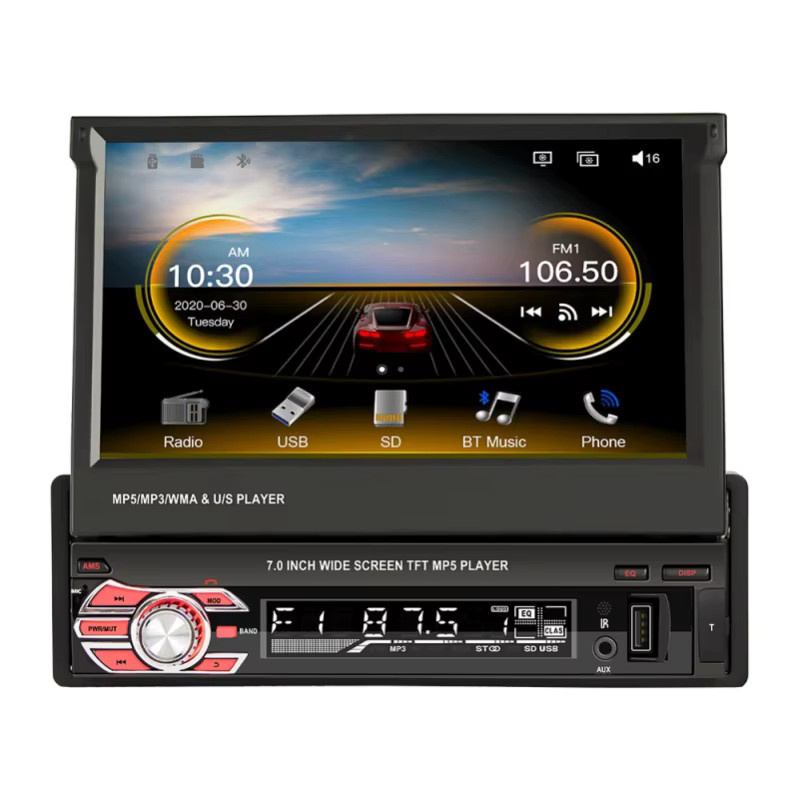 MOPECT 7-Zoll 1-DIN Autoradio MP5-Player mit kabellosem CarPlay, Bluetooth, Touchscreen, USB, AUX, TF und Kamera in Schwarz - Bild 6