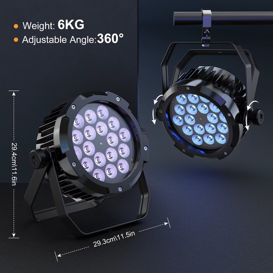 U'King 4er-Set Wasserdichte LED Par-Leuchten mit 18x10W RGBWA+UV Bühnenbeleuchtung in Schwarz für Disco, Party und DJ-Einsätze - Bild 5