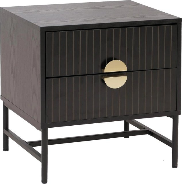 MCW Nachttisch O39 mit Schublade in Schwarz, Holzoptik mit Lamellen-Design, B/T/H: 50 x 48 x 39 cm - Bild 2