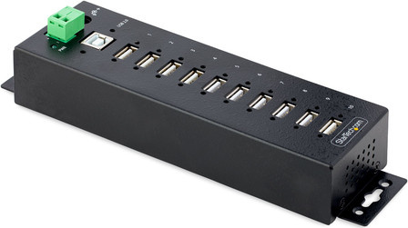 StarTech.com Industrieller 10 Port USB 2.0 Hub Aktiver USB Verteiler in Schwarz (USB210AIND-USB-A-HUB) - Bild 1
