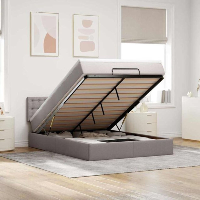 Modernes Polsterbett mit Matratze und LED-Beleuchtung von vidaxl in Taupe Meliert, B/T: 140 x 190 cm - Bild 1