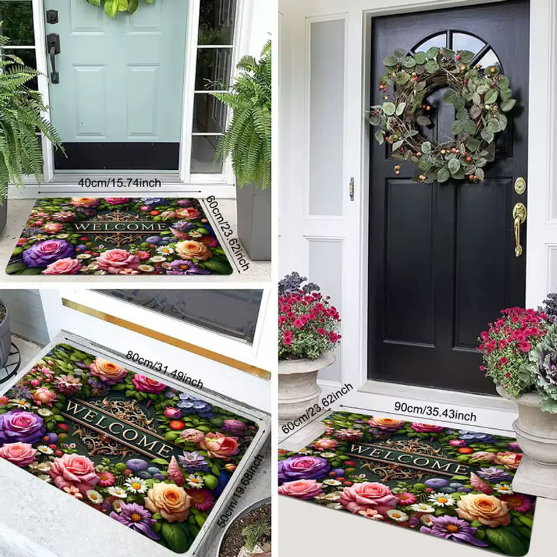 VIKAMA Bunte Fußmatte mit Blumenmuster, rutschfest und waschbar, für Innen- und Außenbereich, Mehrfarbig - Bild 5