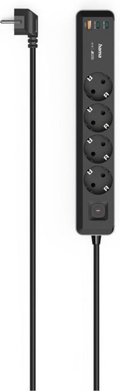 Hama 4-fach Steckdosenleiste mit USB-C und USB-A Anschlüssen 65W PD in Schwarz/Grau, 1,4 m - Bild 2