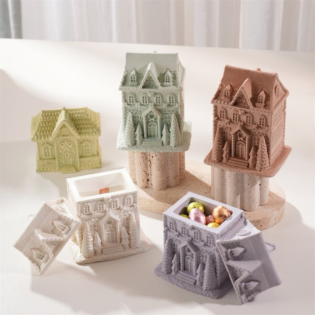 SANZON Weihnachtsdekoration Lebkuchenhaus Wachsschmelzbrenner aus Glas und Beton mit Silikonform für Gips oder Wachs - Bild 1