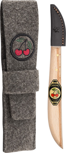 Kirschen Kerbschnitzmesser mit Filztasche in Grau aus Stahl und Holz - Bild 1