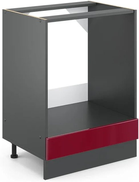 Vicco Küchenunterschrank Herdumbauschrank R-Line Bordeaux Hochglanz Anthrazit Breite: 60 cm - Bild 2