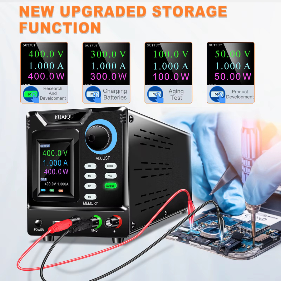 KUAIQU Programmierbares Hochspannungs-Schaltnetzteil mit USB und RS232, 400V, 1A, 400W, Schwarz - Bild 2