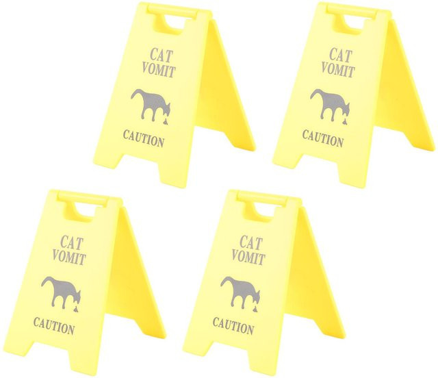 4er Set Lustiges Katze Erbrochenes Warnschild aus wasserfestem ABS Kunststoff in Gelb zur Dekoration für Katzenliebhaber - Bild 1