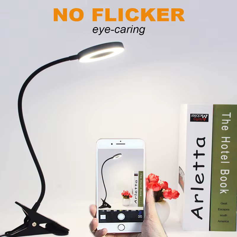 DOUWENXI LED-Ringklemmenlampe in Schwarz mit USB-Anschluss, 3 einstellbare Farbtemperaturen und 360 Grad drehbarem Schwanenhals für Augenschutz beim Lesen oder für Nagelarbeiten - Bild 5