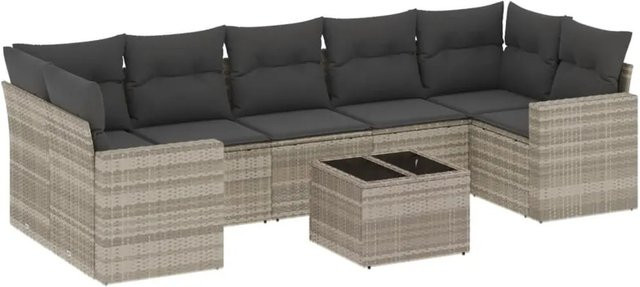 vidaXL 8-teilige Garten-Sofagarnitur in L-Form aus Polyrattan mit Kissen in Hellgrau - Bild 1